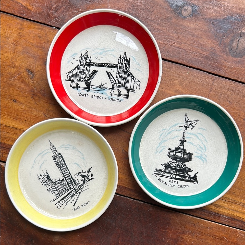 Vintage MCM London Landmark Decorative Plates/Coaster/Trinket  Set